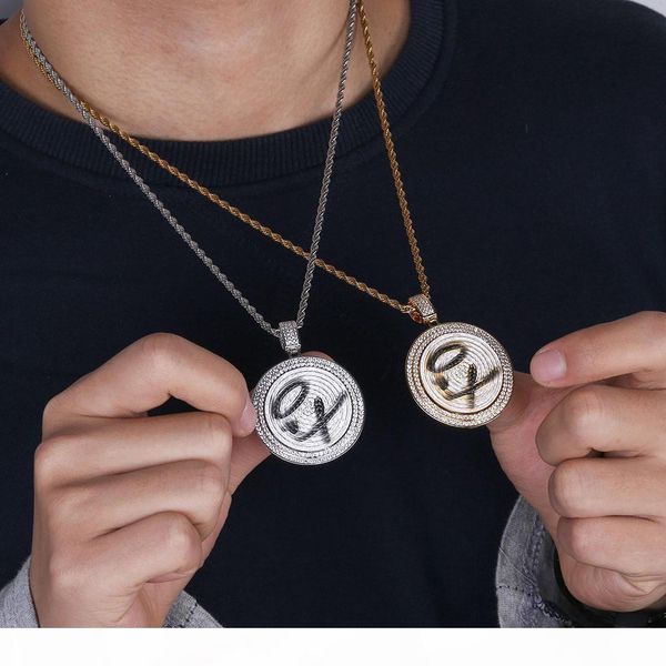 

hip hop jewelry designer necklace iced out pendant mens gold chain rapper migos xo rotatable double disc pendants diamond cz luxury wedding, Silver