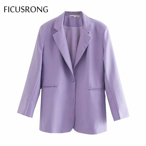 

2020 new autumn women loose blazer office lady solid single button pockets suit coat purple jacket ficusrong, White;black