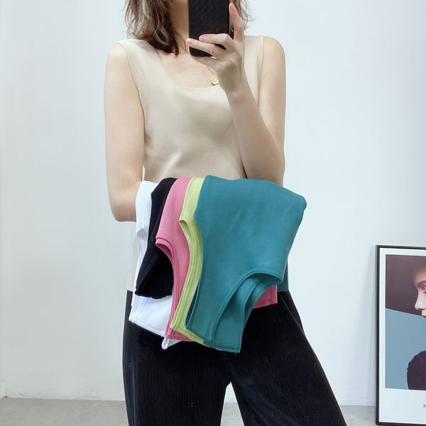 

2020 new products organic ice silk linen all-match comfortable square collar knitted female vest vest, Camo