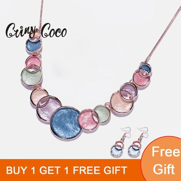 

cring coco charm circle geometric necklaces for women colorful enamel fashion weddding party jewelry alloy chain choker necklace, Silver