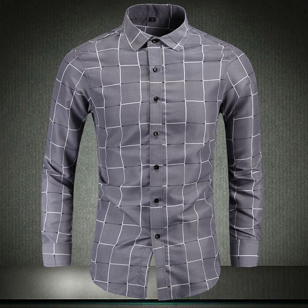 

new high-end fashion men plaid lapel clothes slim men long sleeve shirt clothes cotton casual business male shirt plus size 7xl, White;black