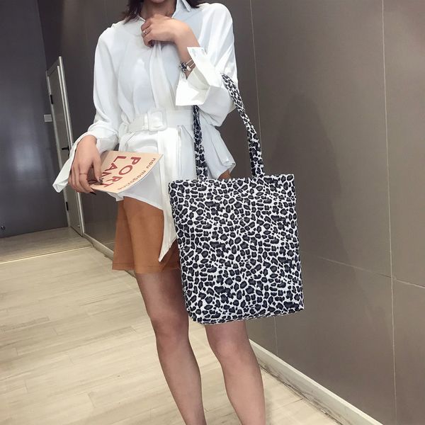 

женщины canvas tote вскользь coconut tree leopard печать корзина дама большая емкость сумка сумочка p