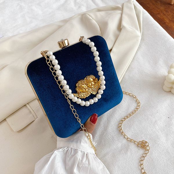 

retro baroque angel embossed women shoulder bags designer pearls handbags luxury velvet box crossbody bag lady small purses 2020