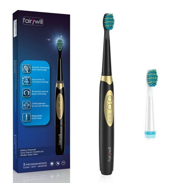 

fairywill battery powered sonic electric toothbrush waterproof 3 cleaning modes