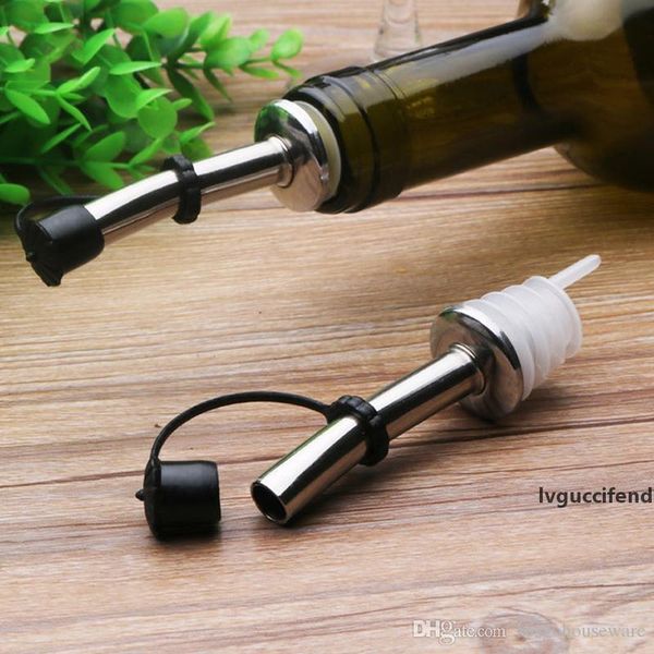 

flow wine bottle pour spout ser stainless steel liquor spirit pourer anti-dust rubber lids barware christmas party supply bc bh0856