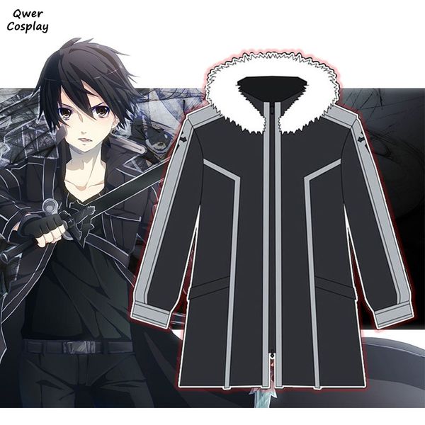 

аниме sao sword art online косплей hoodie kirigaya kazuto кирито теплые сгущает с капюшоном флис куртки молнии пальто костюмы, Black