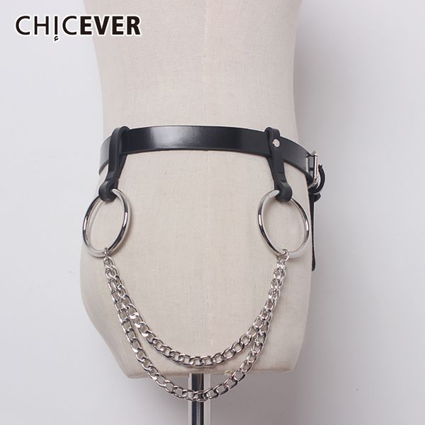 

chicever patchwork chain women belts korean fashion tunic black pu leather clothing accessories belt female 2020 new, Black;brown