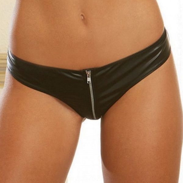 

large size women's leather-like mesh stitching zipper underpants and underwear underwear briefs 5127, Black;white