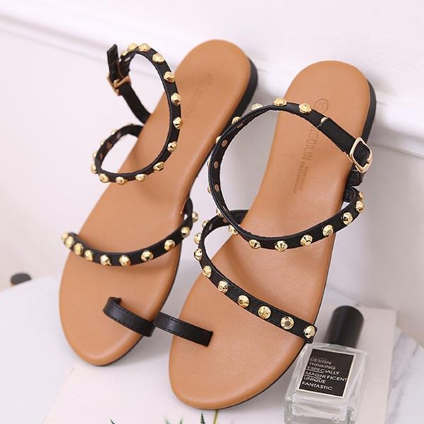 

plus size thong sandals summer women flip flops weaving casual beach flat with shoes rome style female sandal low heels, Black