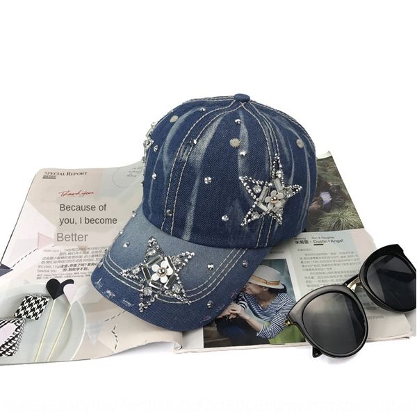 

denim denim baseball hat with summer colored diamond diamond cap baseball cap women's outdoor leisure all-match sun hat tide, Blue;gray
