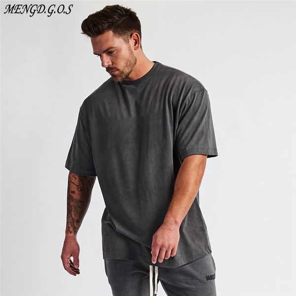 

cotton solid color men's t-shirt loose fitness men's sportswear jogger brand streetwear casual clothing, White;black