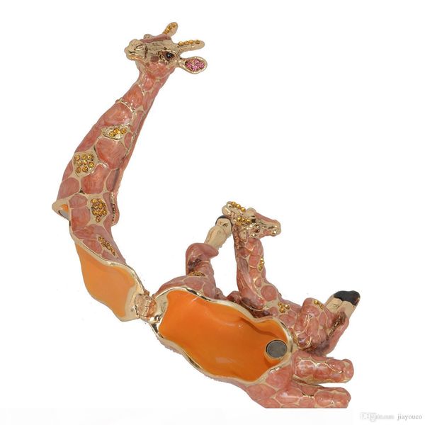 

giraffe and baby keepsake box with crystals jewelry trinket box giraffe figurine collectible novelty gifts, Black;white