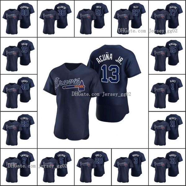 

atlanta braves #13 ronald acuna jr 5 freddie an 3 dale murphy men women youth navy custom authentic 2020 alternate jersey, Black