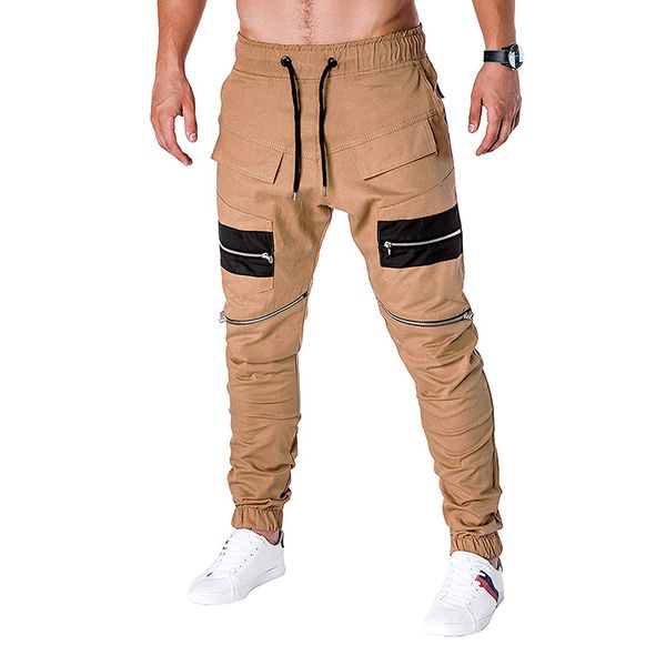 

hcxy brand mens cargo pants 2020 new fashion stitching tether belt cotton pants for men casual beam trousers male, Black