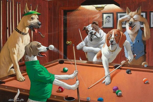 

артур сарнов собак playing pool 02 home decor расписанной hd картины печать холст, масло wall art pictures 200718