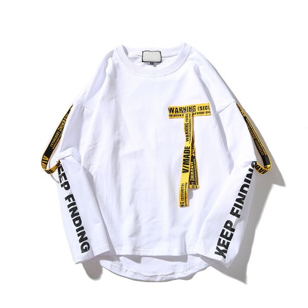 

t-shirt men 3d shirt printing letter ribbon harajuku cotton long sleeve punk t shirt fashion casual tees, White;black