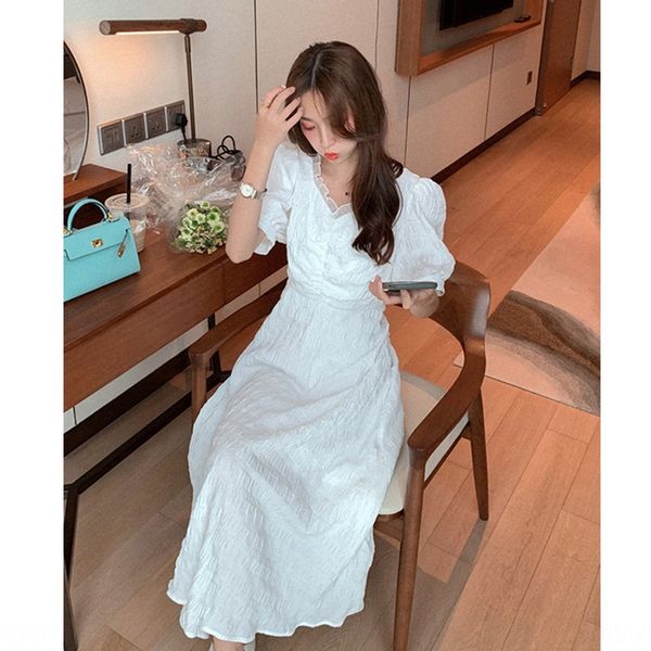 

tpdq8 internet celebrity bubble princess sleeve short-sleeved dress women's long skirt short small chiffon v-neck waist princess dress, Black;gray