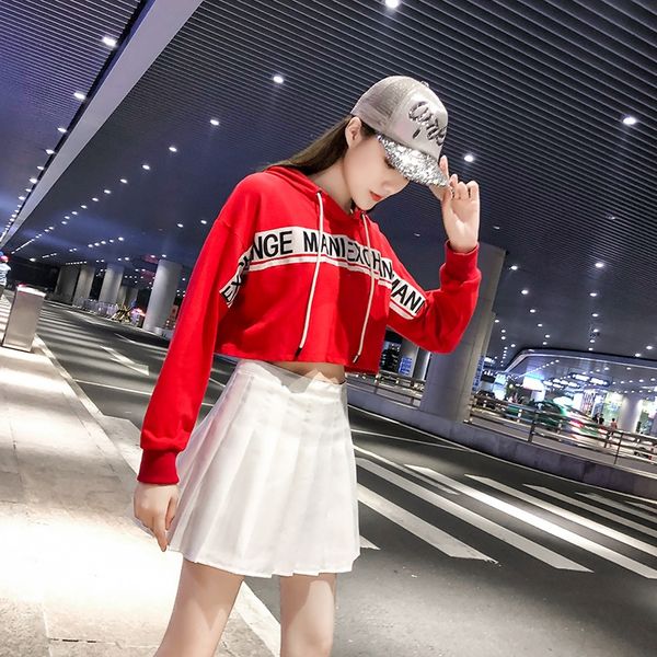 

long sleeve group modern korean style street dance performance clothing students jazz dance performance clothing cheerleading, Black;red