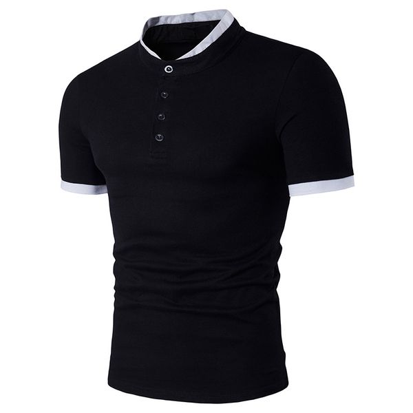 

men's polos 2021 stand collar european and american style solid color cotton large size short sleeve t-shirt, White;black