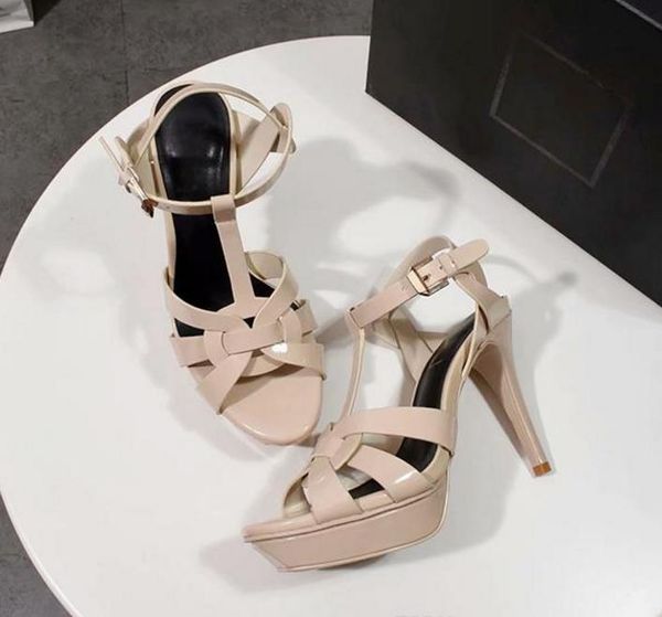 

classic high heel sandals patent leather/soft-toed open toe leather platform sandals luxury designer shoes dress shoes metal buckle, Black