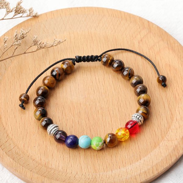 

tiger eye stone beaded bracelet adjustable strands braided rope 8mm men women yoga 7 chakra healing balance bracelets, Black