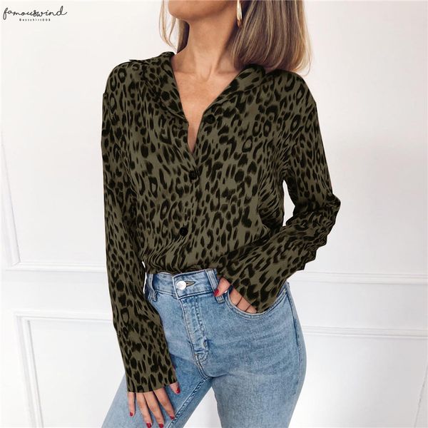 

2020 vogue women ladies leopard print loose long sleeve v neck blouses female fashion shirts blouses clothing, White