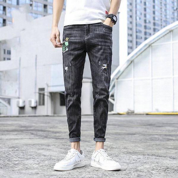 

fashion men's foreign trad black jeans pants motorcycle biker men washing to do the old fold men trousers casual runway denim, Blue
