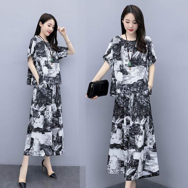 

2020 новая мода костюм женский летний этнический стиль литературными свободные верхние брюки брюки широкую ногу pantstop широкий ноги pantst, Gray