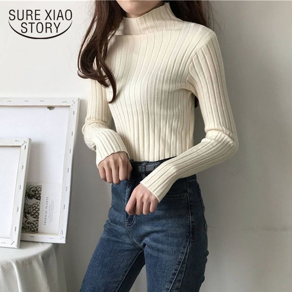 

solid turtleneck women sweater 2020 autumn slim fit knitwear sweaters bottoming pullover long sleeve office lady clothes 10605, White;black