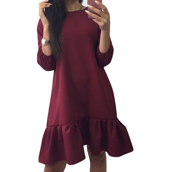 

casual dresses 2021 spring autumn fashion women three quarter sleeve dress solid pleated ladies evening party bodycon vestidos, Black;gray