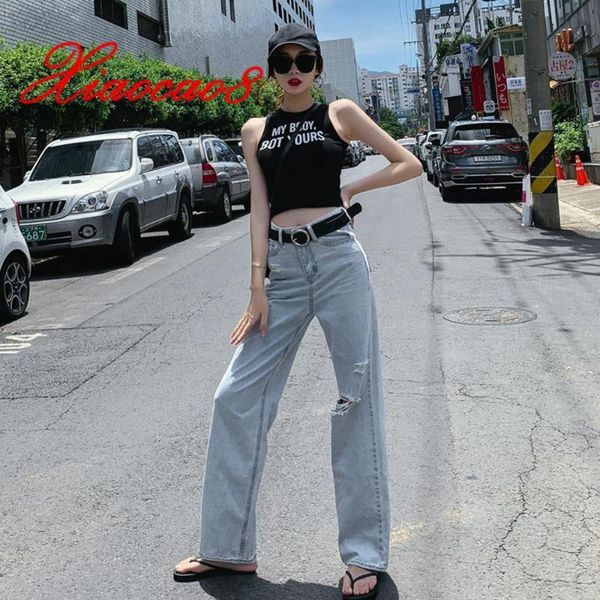 

blue hole jeans women loose streetwear denim pants womens clothing vintage wide leg boyfriend jeans for women casual trousers
