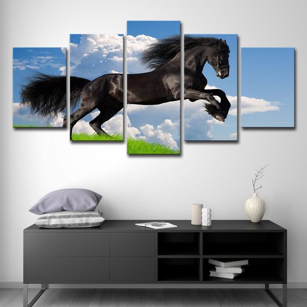 

5 panels modern animal running horse wall art pictures posters & prints blue sky canvas oil painting living room home decoration