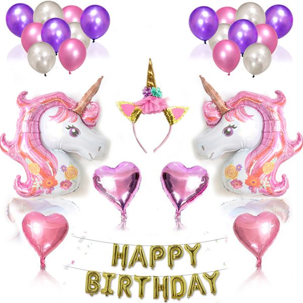 

новый фиолетового единорог шар пакет вечеринка многокомпонентного unicorn день рождения украшение диапазон волосы набор праздничные поставки
