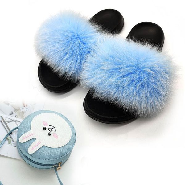 

fashion women real fur slippers round cartoon pu shoulder bags girls bear purse sets female furry sandals, Black