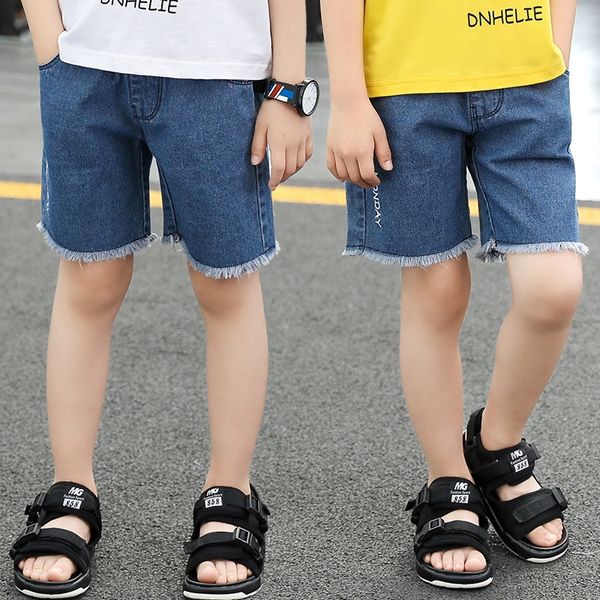 

boy's pants summer kids denim in the big frayed edge shorts korean foreign flavor shorts panty panty, Blue
