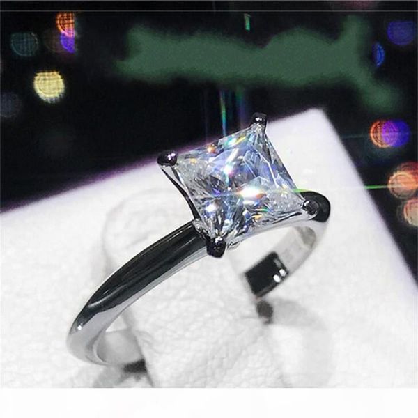 

classic real solid 925 sterling silver ring 2ct princess-cut sona diamond wedding jewelry rings engagement for women, Golden;silver