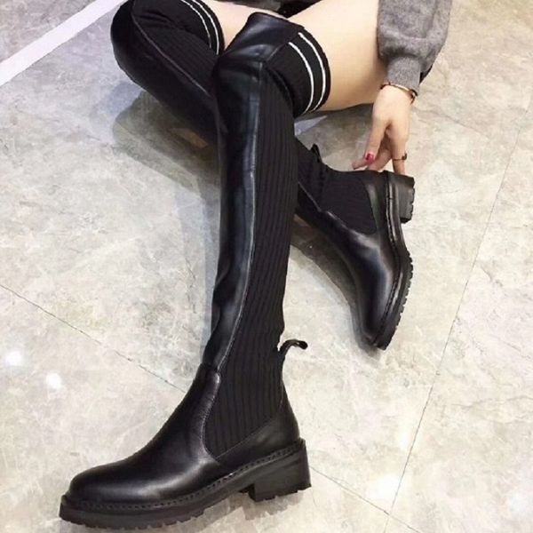 

fashion color matching round head women long boots female martin casual wild non-slip leather designer women's boots bag04 s21, Black