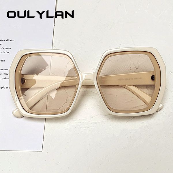 

oulylan retro square sunglasses women men polygon sun glasses shades female oversized sunglass beige ladies uv400, White;black