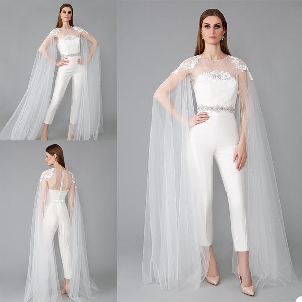 2020 Nova Jacket casamento Botão mangas compridas apliques de renda Branco Marfim Tulle Bridal Bolero Jackets Voltar Top envoltório de casamento