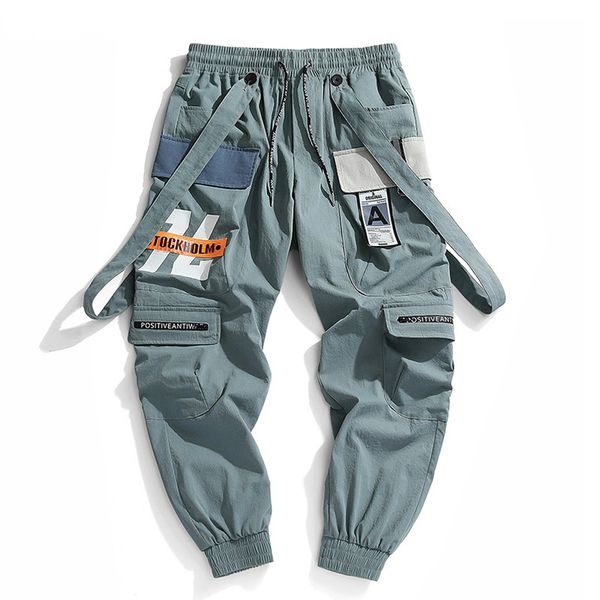 

2020 new jogger leisure sports trousers men hip hop streetwear beam foot cargo pants fashion printing men pants, Black