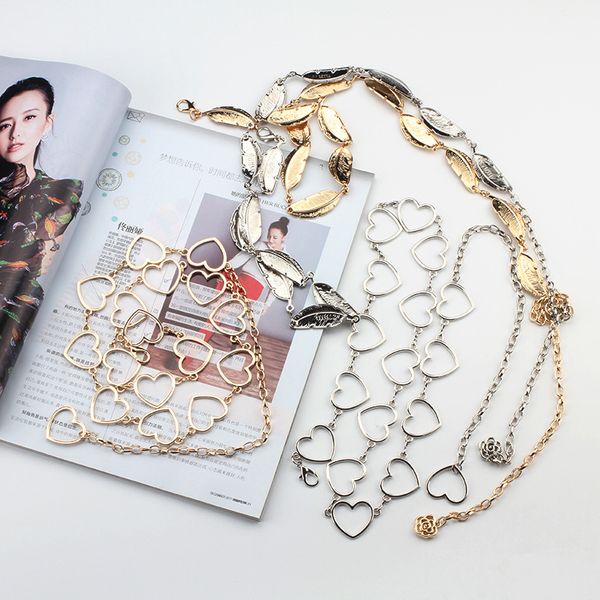 

конструктор пояс женщины леди мода металл листья сердце плетеный пояс цепь золото конкретизируйте металлических цепи коренастой бахромы пояс, Black;brown