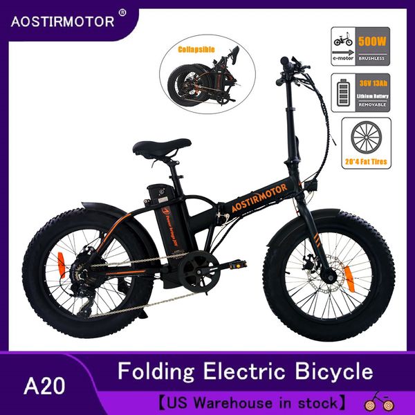

aostirmotor electric bike folding fat tire electric bicycle beach cruiser ebike 500w 36v 13ah lithium battery e-bike us stock, Silver;blue