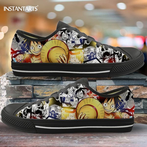 

one piece japanese anime design low canvas shoes summer lace up flats shoes women men outdoor fashion sneaker, Black