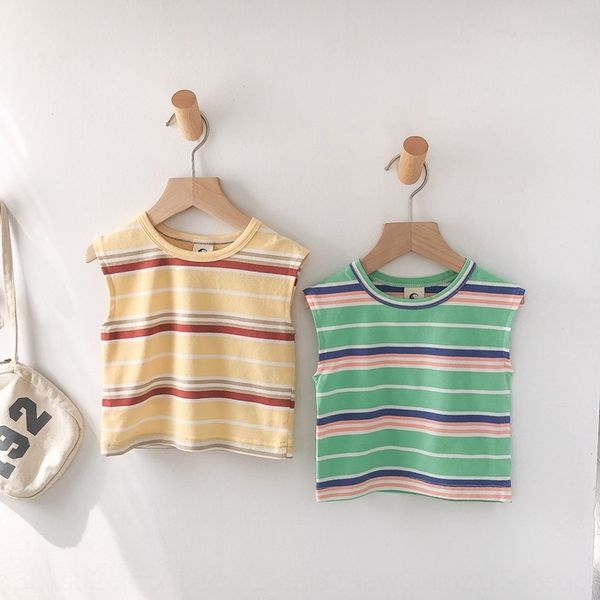 

girls' striped 2020 summer new children's clothing vest striped fresh summer sleeveless vest thin children's clothing fashion, Blue