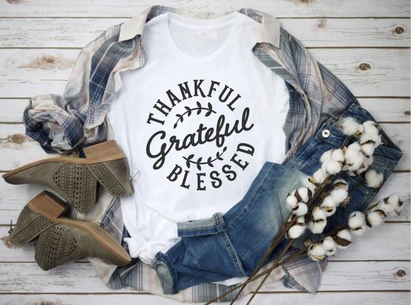 

thankful grateful blessed t-shirt women fashion cotton casual quality girl gift slogan shirt christian grunge aesthetic tees top, White