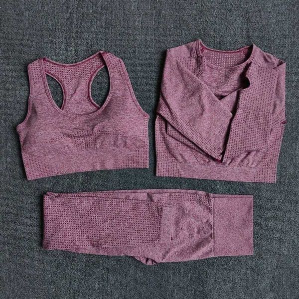 

yoga outfits 2/3pcs seamless women set workout sportswear gym clothing fitness long sleeve crop high waist leggings sports suits, White;red