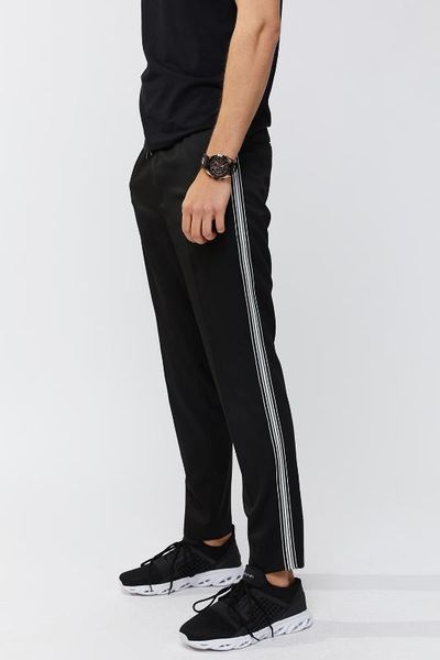 

hand pockets line stripe beli latikli slim fit pants, Black