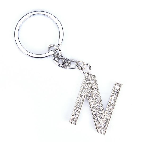 

1pc 26 letters initial letter key ring chain keychain fashion new crystal rhinestone alphabet keyring, Silver