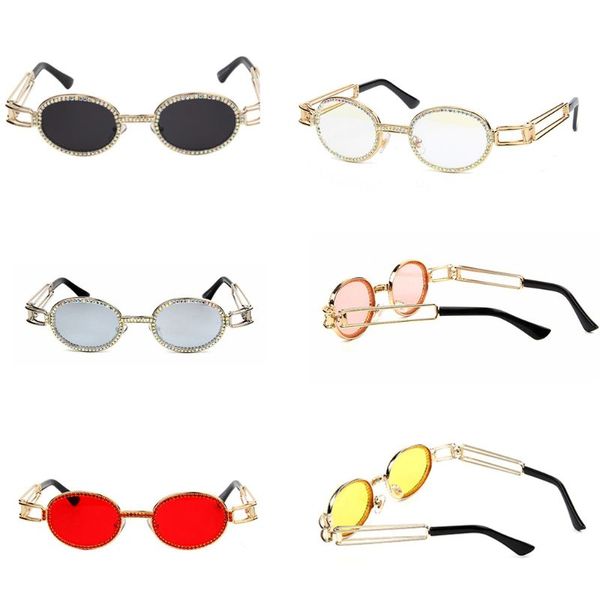

vintage flat frame sunglasses small oval hand point rhinestones fashion steampunk colorful glasses a69f, White;black