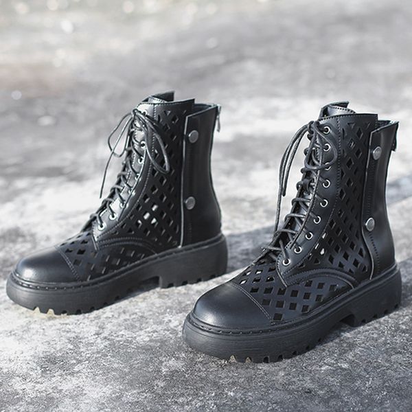 

hollow short boots, breathable rain boots women boots thick-soled summer short net spring and autumn design, Black